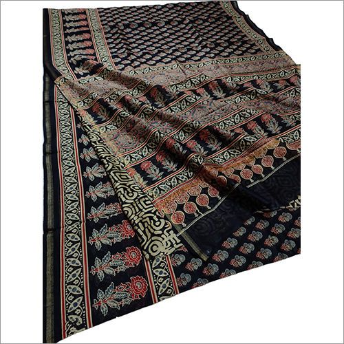 Ladies Pure Chanderi Silk Ajrakh Printed Saree