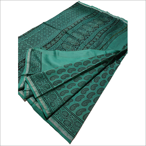 Ladies Chanderi Silk Handblock Bagh Print Saree