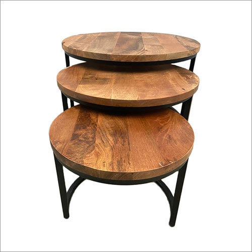 Wooden Top Iron Nested Table Set