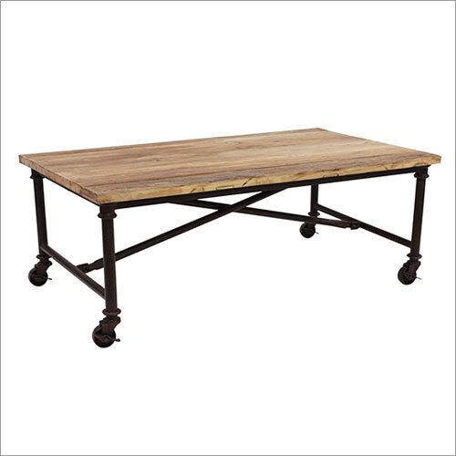 Wood Top Metal Table With Wheels