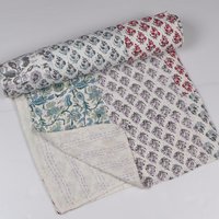 Indigo Block Handmade Printed Kantha Bedspreads