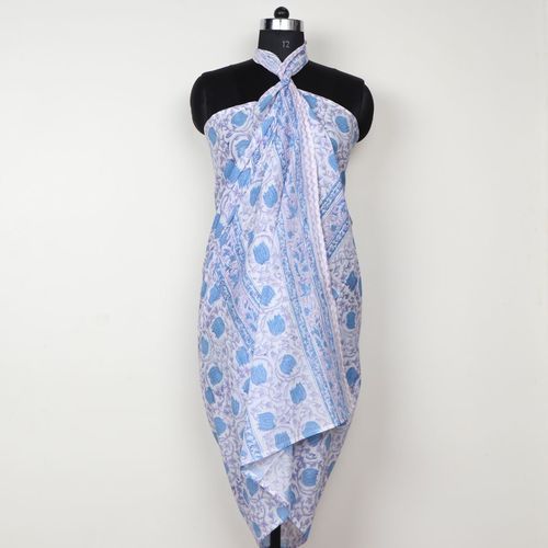 Blue Color Hand Print Cotton Sarong