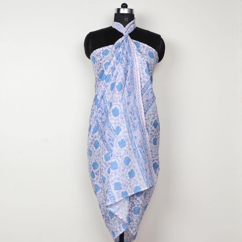 Mughal  Blue Butta  Hand Printed Cotton Sarong