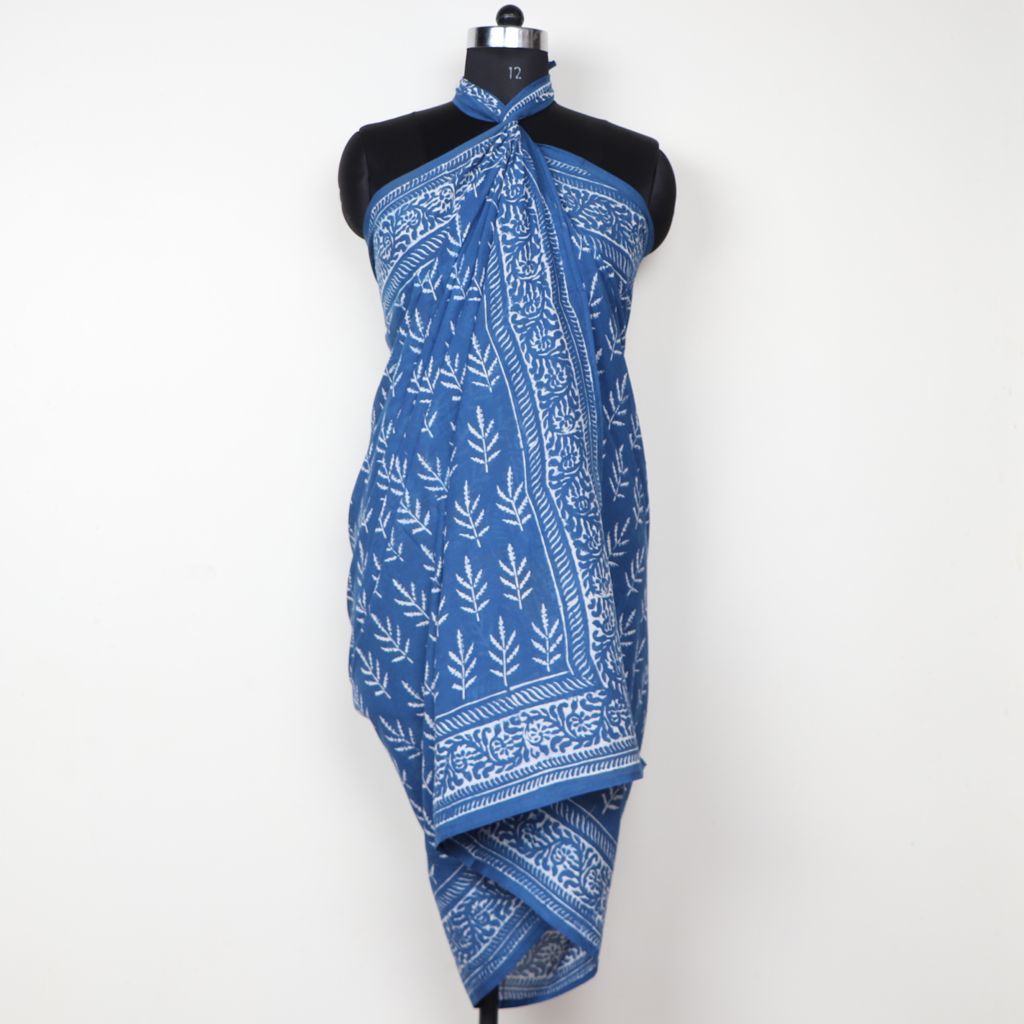 Mughal  Blue Butta  Hand Printed Cotton Sarong