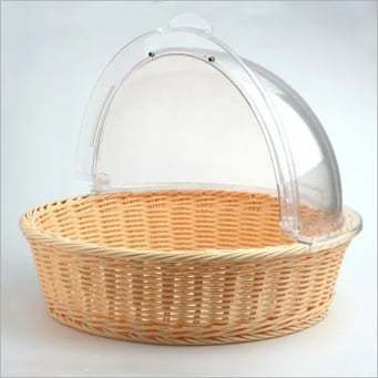 16 Inch Poly Rattan Bread Basket With Cover