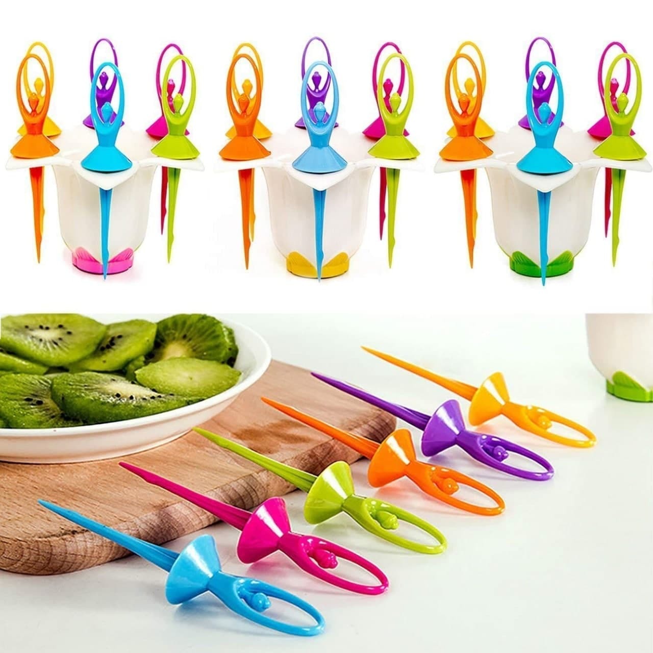 DANCING DOLL FRUIT FORK SET WITH STAND