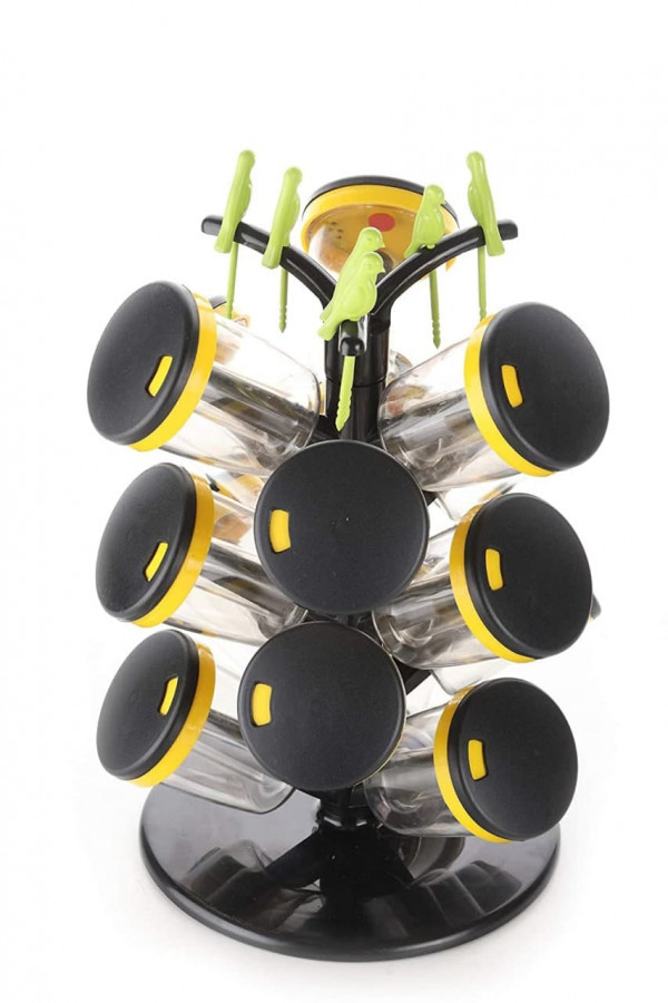 12 PC PLASTIC REVOLVING SPICE RACK MASALA BOX SET
