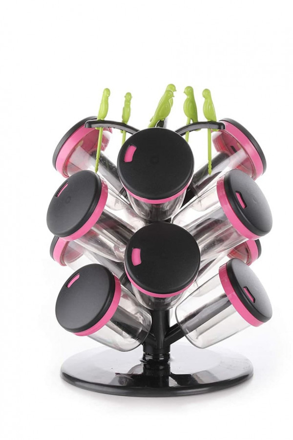 12 PC PLASTIC REVOLVING SPICE RACK MASALA BOX SET