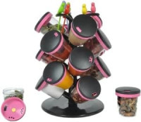 12 PC PLASTIC REVOLVING SPICE RACK MASALA BOX SET