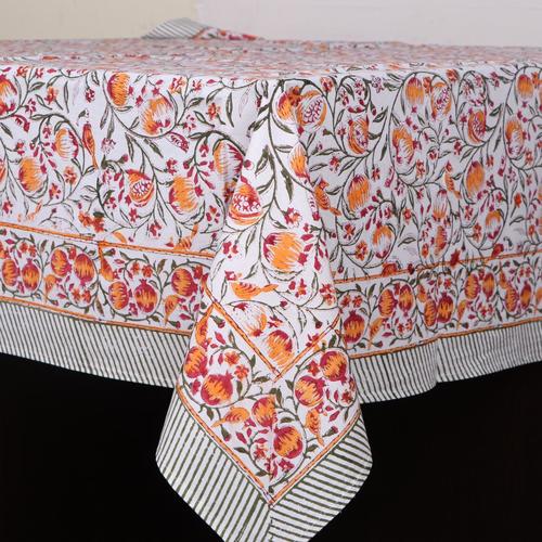 Orange Jal Flower Block Print Table Cloth