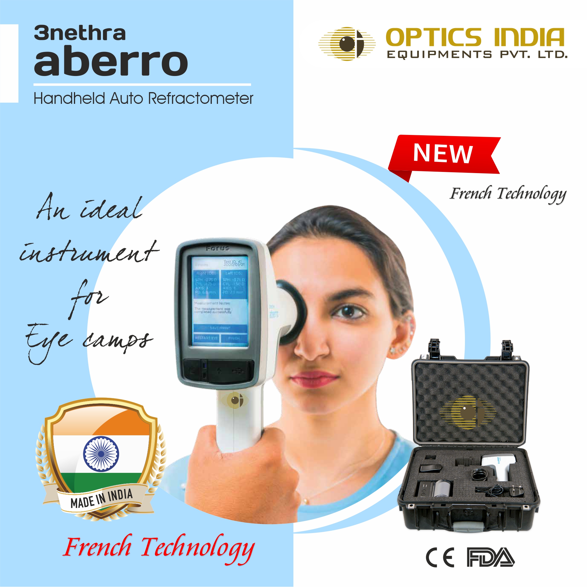 Handheld Auto Refractometer 3nethra Aberro - Color: White