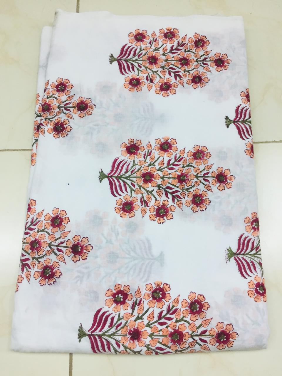 Colorful Mughal Jaipuri Hand Block Printed Cotton Fabric