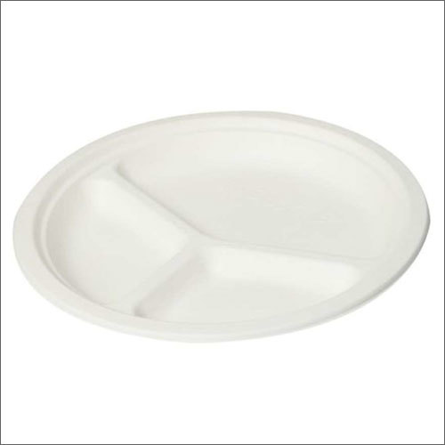10 Inch 3 Compartment Biodegradable Bagasse Round Plate