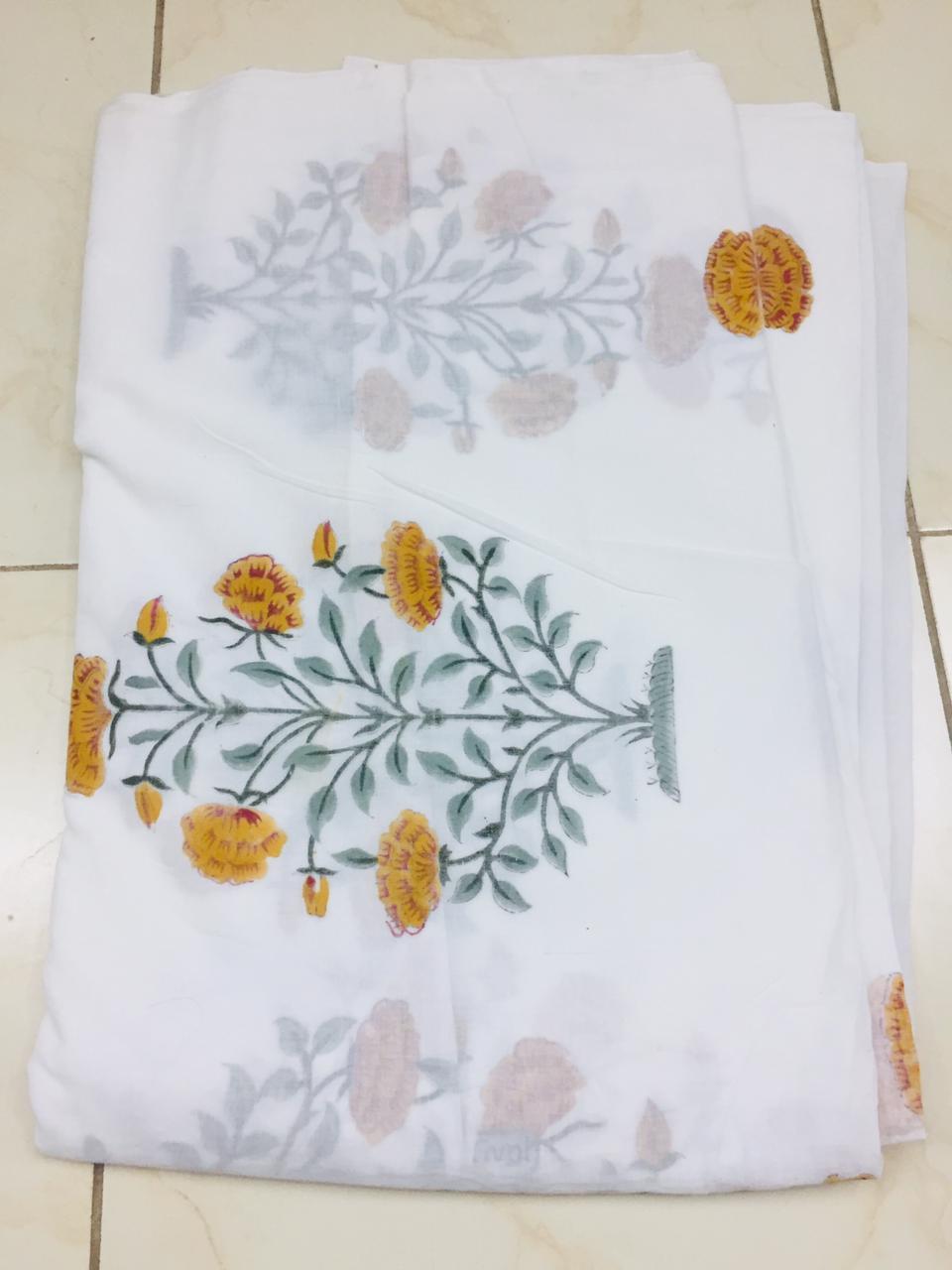 Green Flower Handmade Mughal Butta Jaipuri Cotton Fabric