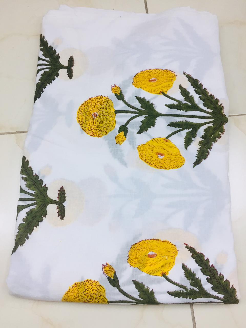 Green Flower Handmade Mughal Butta Jaipuri Cotton Fabric
