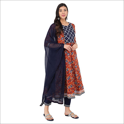 Blue Ladies Anarkali Kurti Pajama Set