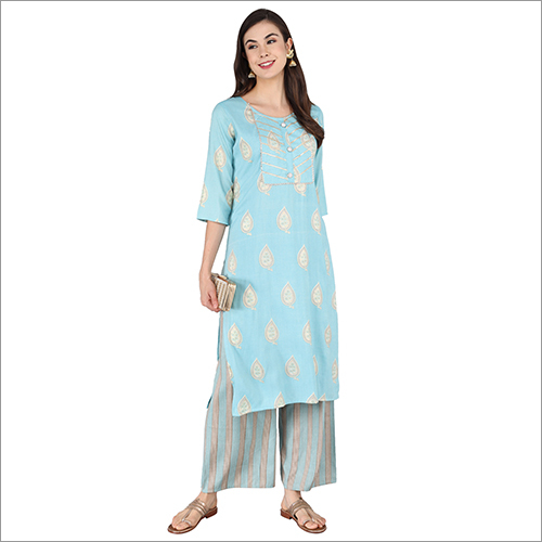 Buy Femeone Women Sky Blue Cotton Kurti Sharara Set  2XL Online at Best  Prices in India  JioMart