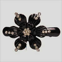 Flower Hair Clip - Plastic, 3.5 X 3.5 Inches | Glossy Black Finish, Crystal Rhinestones, Snap Closure