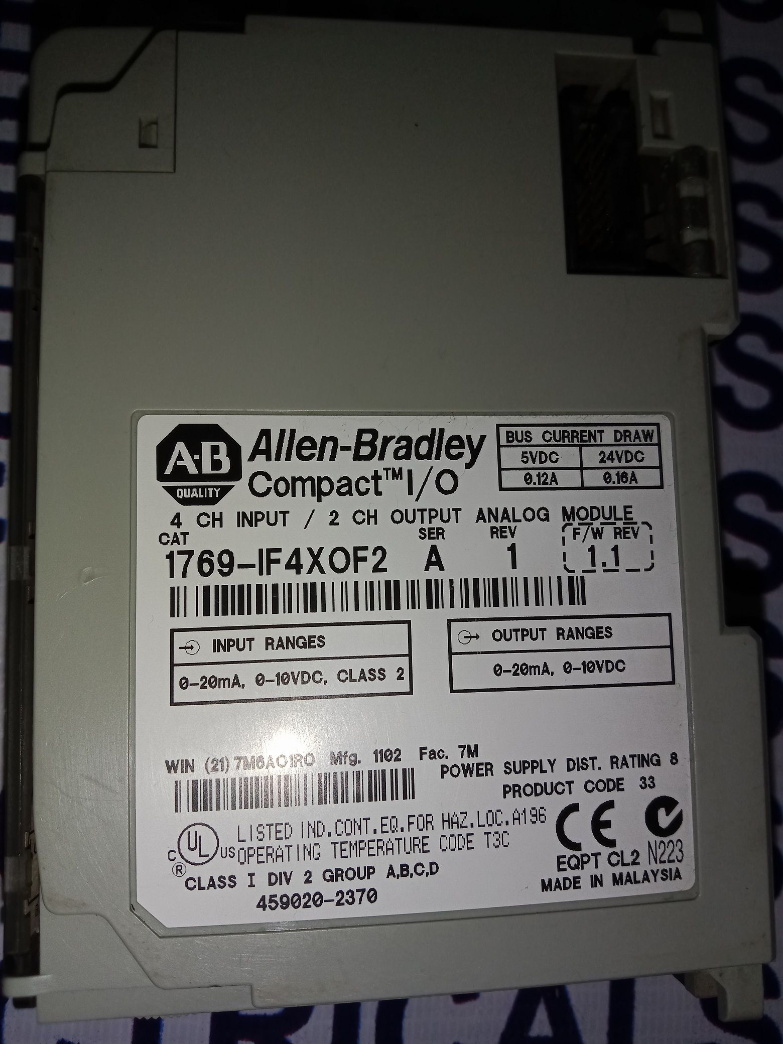 ALLEN BRADLEY ANALOG OUTPUT MODULE 1769-IF40F2