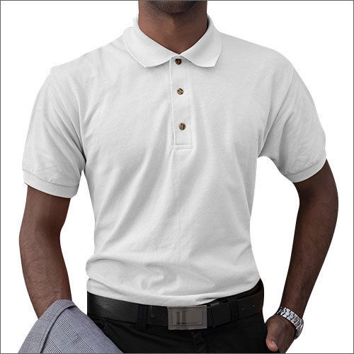 Cotton Mens White Plain Collar T-Shirt