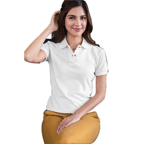 Women White Plain Collar T-shirt