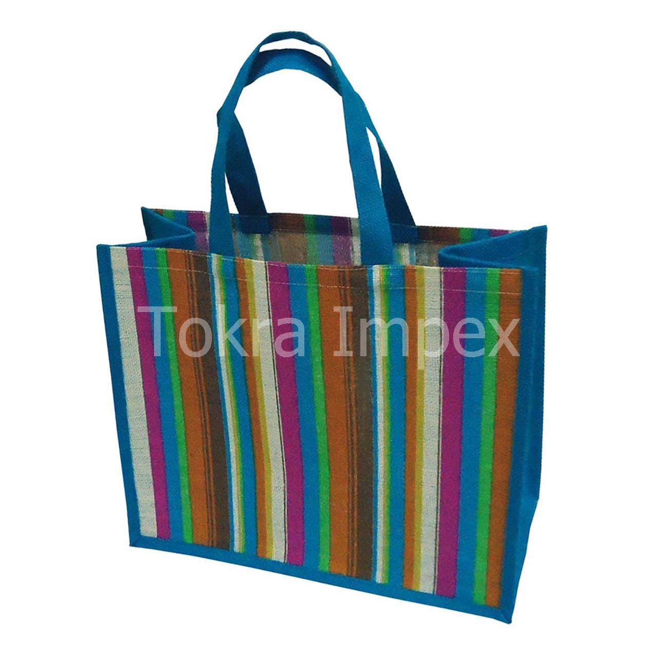 PP Laminated Striped Print Jute Tote Bag