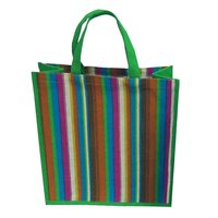 PP Laminated Striped Print Jute Tote Bag