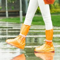 Reusable Shoe Cover - Pvc Material, One Size, Orange Color | Waterproof, Anti-slip Sole, Elastic Closure, Foldable, Portable Design