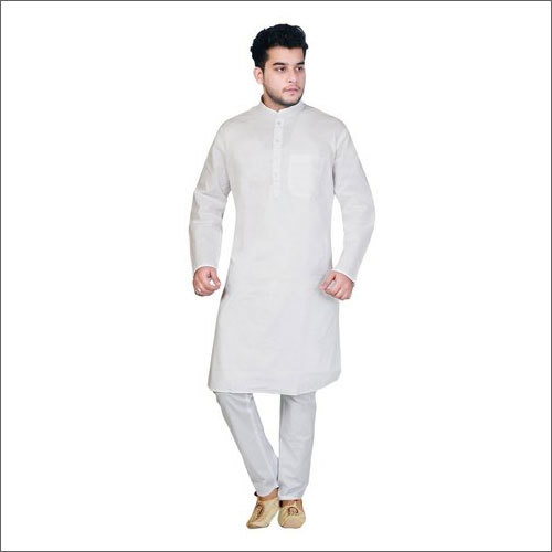 Mens Cotton White Kurta Pajama