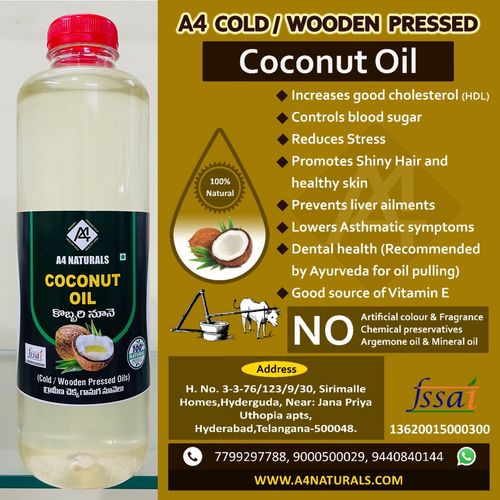 Cold Pressed Coconut Oil - 1 Litre, A Grade Raw Coconut Oil | Unrefined, Natural Source of Vitamin E, Antimicrobial Properties, Ideal for Cooking and Skincare