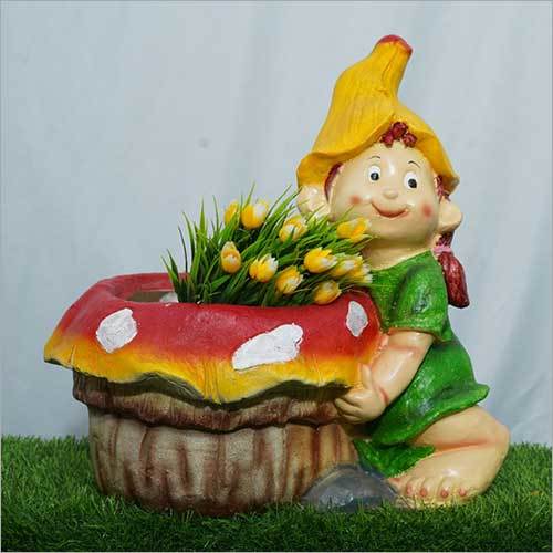 Green And Cream Mushroom Girl Planter