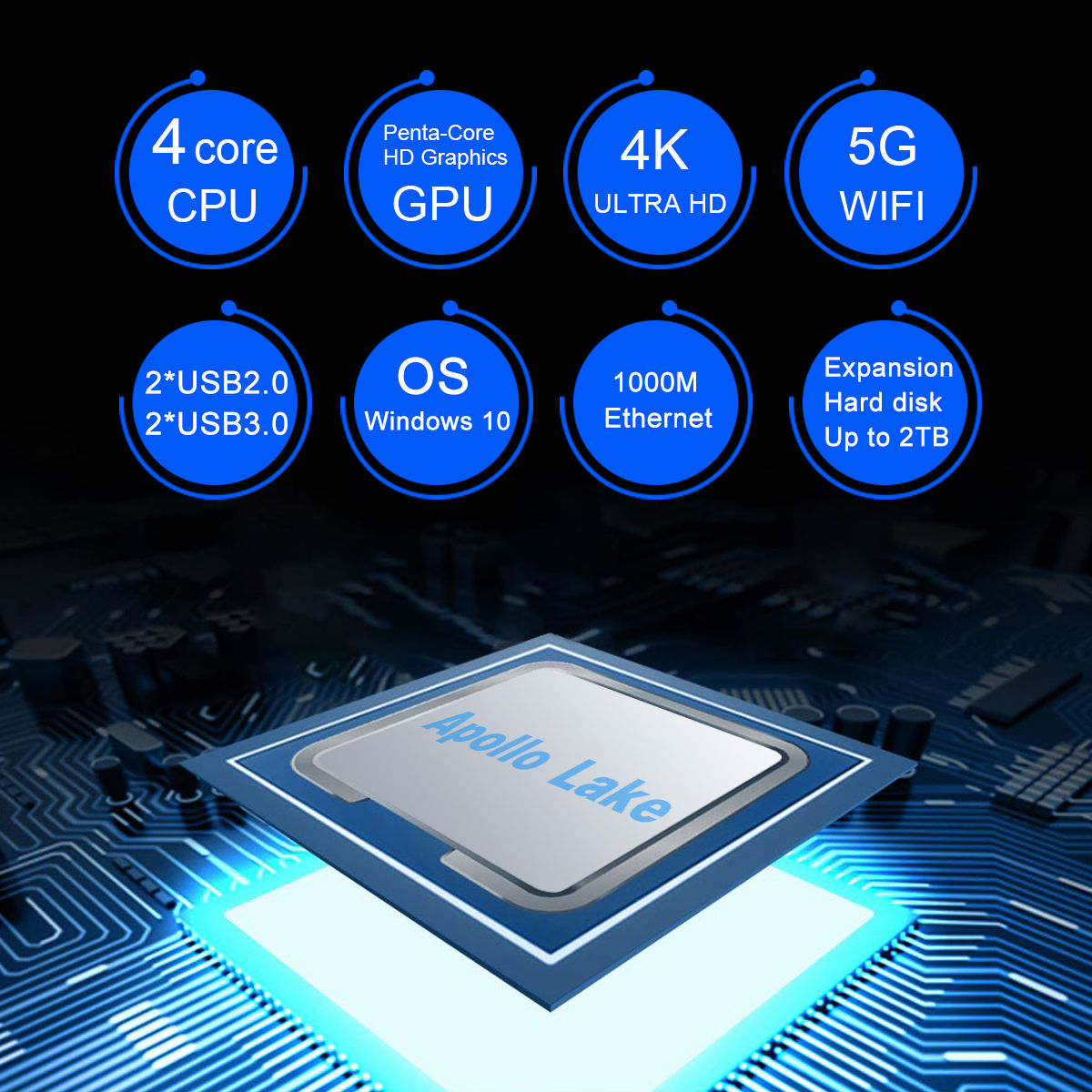 PCs Intel J3455 HD Graphics500 Windows 10 DDR3 4GB SSD 64GB mini pc