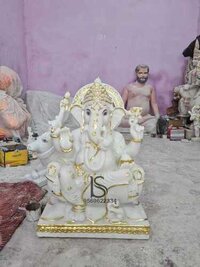Lord Ganesha Stone Statue - Marble, Custom Size | Elegant Red, White, Pink Design, Polished Finish For Home & Temple Decoration
