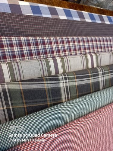 Multi brand Multicolor polyester check shirt fabric, Dry clean