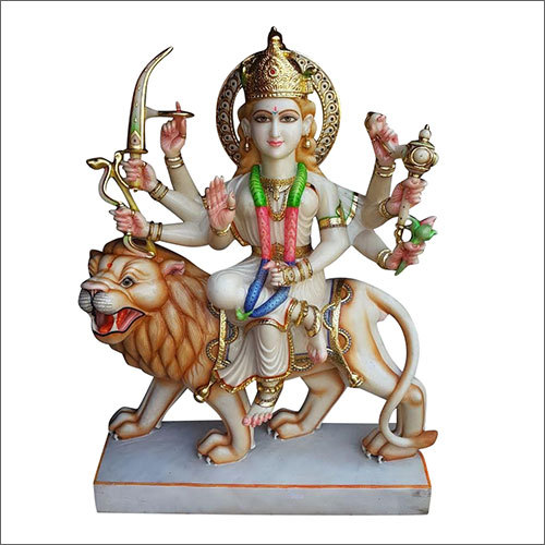 Polished Marble Lord Sherawali Mata Statue