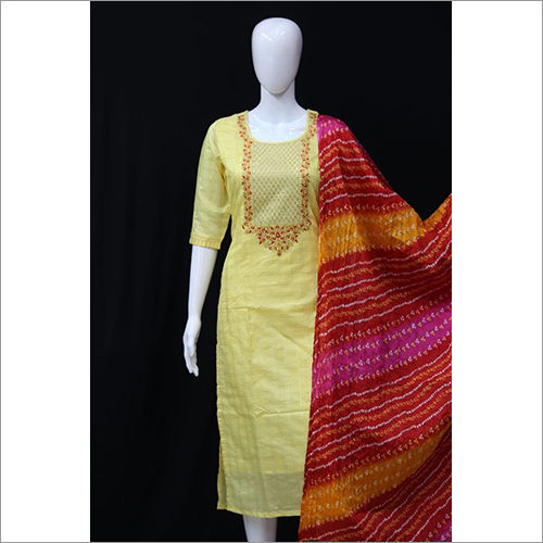 Washable Ladies Chanderi Silk Kurti With  Dupatta