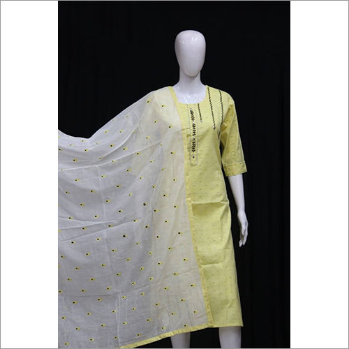 Washable Ladies Weaving Cotton Kurti With Chanderi Work Dupatta