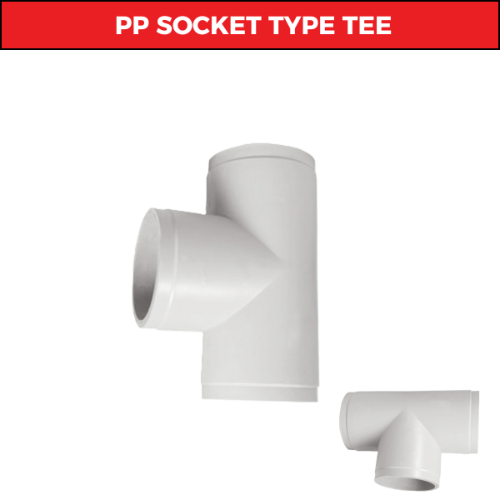 PP Tee Socket Type Plain - Plastic, 1/2" to 3" Size Range, Grey Color, 20mm OD to 160mm OD | Suitable for Plumbing, Chemical Handling, and Drinking Water Applications