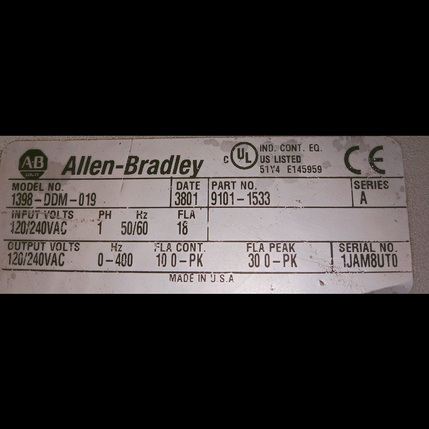 ALLEN BRADLEY SERVO DRIVE 1398-DDM-019