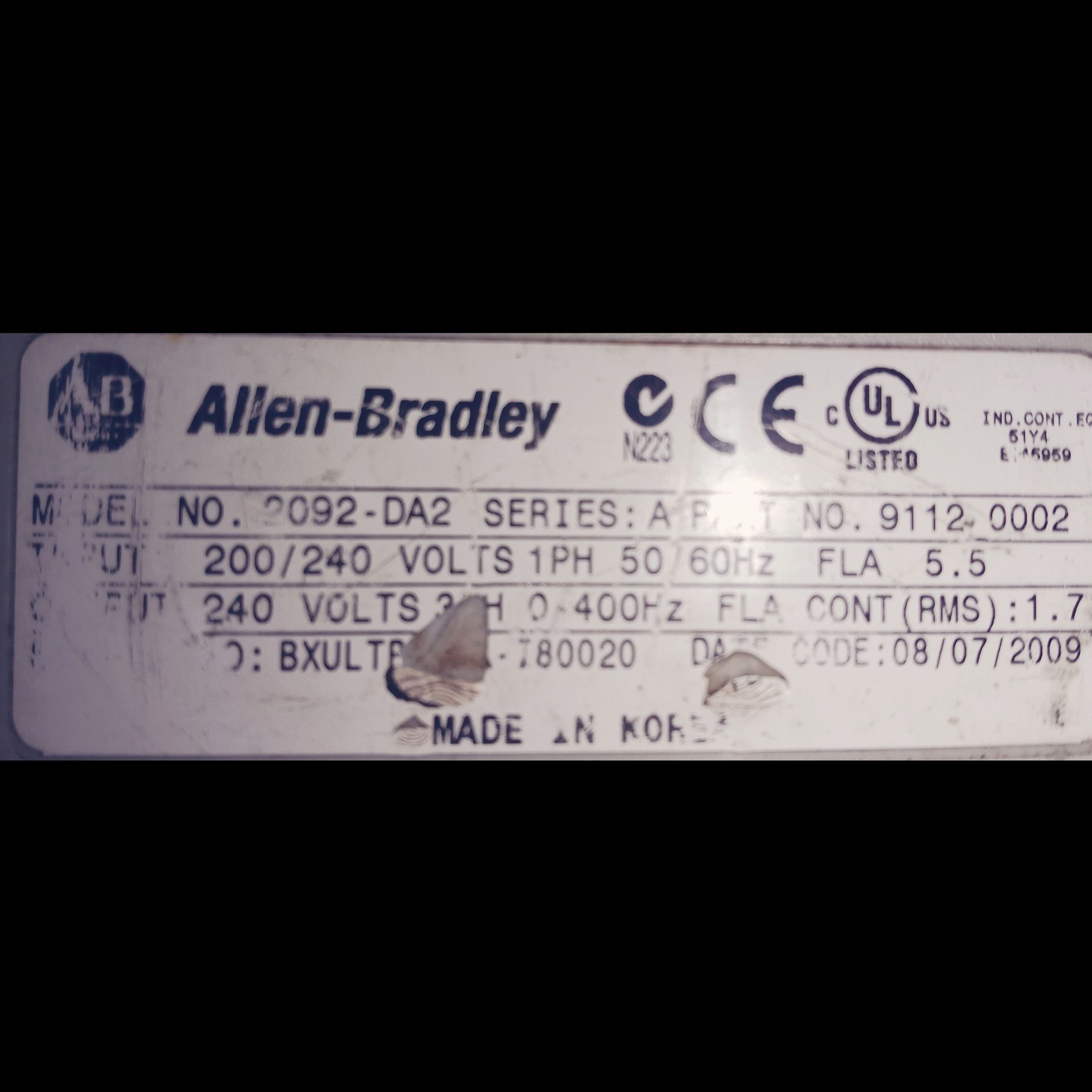 ALLEN BRADLEY SERVO DRIVE 2092-DA2