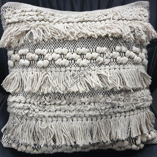 100% Cotton Designer White Cushion and Pillow Covers with Fringes