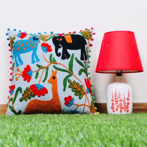 Animal Print  Embroidered Cotton Cushion Cover