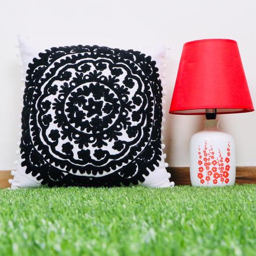 Black Floral  Embroidered Cushion  Cover