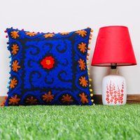 Black Floral  Embroidered Cushion  Cover