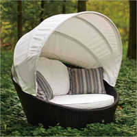 Brown Wicker Sunbed With Canopy