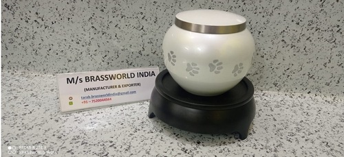 BRASS WHITE PET ODYSSEY WITH SILVER PAWS CREMATION URN FUNERAL SUPPLIES