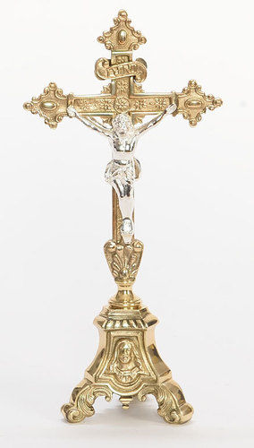 BRASS ALTAR CROSS WITH JESUS