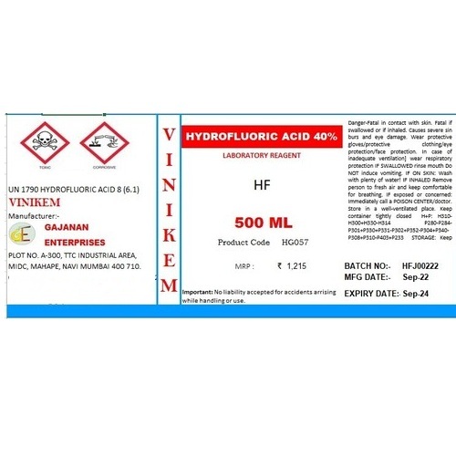 Hydrofluoric Acid - Cas No: 7664-39-3
