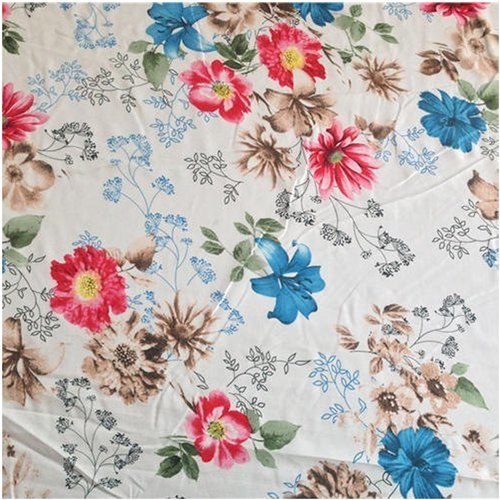White Floral Print Polyester 3D Bed Sheet Fabric