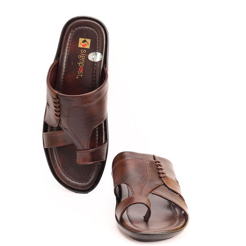 Men's Brown PU Slippers